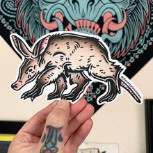 Load image into Gallery viewer, American traditional tattoo flash wildlife illustration Aardvark watercolor sticker.