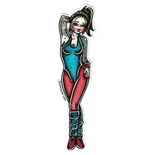 Load image into Gallery viewer, American traditional tattoo flash 1980s Aerobics Pinup watercolor sticker.