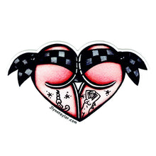 Load image into Gallery viewer, American traditional tattoo flash Black and Gray Checkered Scrunch Butt Heart watercolor Sticker.