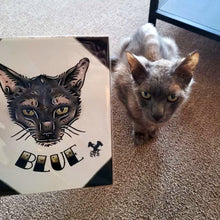 Load image into Gallery viewer, American traditional tattoo flash cat Pet Portrait watercolor painting commission.