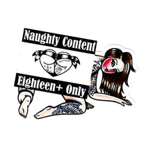 Load image into Gallery viewer, American traditional tattoo flash illustration naughty nude Peek-A-Boo Pinup watercolor sticker.