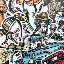 Load image into Gallery viewer, American traditional tattoo flash illustration Wizard pinup watercolor stickers surprise pack.