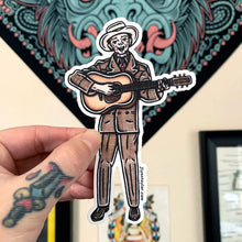 Load image into Gallery viewer, American traditional tattoo flash illustration Hiram "Hank" Williams. Sr watercolor sticker.