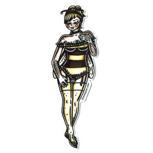 Load image into Gallery viewer, American traditional tattoo flash Honey Bee Pinup watercolor sticker.