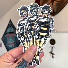 Load image into Gallery viewer, American traditional tattoo flash Honey Bee Pinup watercolor sticker.