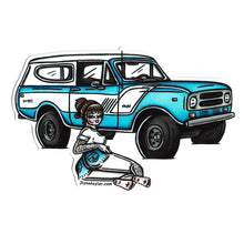 Load image into Gallery viewer, American traditional tattoo flash illustration classic International Harvester Scout Pinup watercolor sticker.