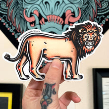 Load image into Gallery viewer, American traditional tattoo flash wildlife illustration Lion watercolor sticker.