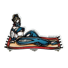 Load image into Gallery viewer, American traditional tattoo flash illustrationMagic Carpet Genie Pinup watercolor sticker.