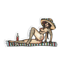 Load image into Gallery viewer, American traditional tattoo flash nude Maria Tequila Mexican Pinup watercolor sticker.