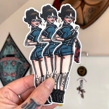Load image into Gallery viewer, American traditional tattoo flash Auto Mechanic Pinup watercolor sticker.