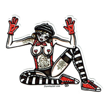 Load image into Gallery viewer, American traditional tattoo flash topless Burlesque Mime Pinup watercolor sticker.