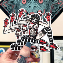 Load image into Gallery viewer, American traditional tattoo flash topless Burlesque Mime Pinup watercolor sticker.