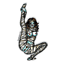 Load image into Gallery viewer, American traditional tattoo flash illustration Naughty Mummy Pinup watercolor sticker.