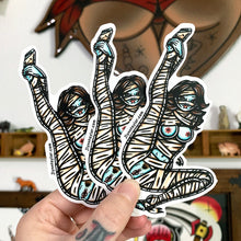 Load image into Gallery viewer, American traditional tattoo flash illustration Naughty Mummy Pinup watercolor stickers.