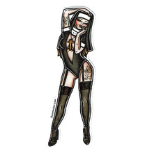Load image into Gallery viewer, American traditional tattoo flash Naughty Nun Pinup watercolor sticker.