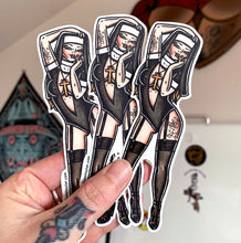 Load image into Gallery viewer, American traditional tattoo flash Naughty Nun Pinup watercolor sticker.
