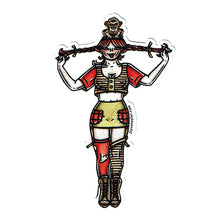 Load image into Gallery viewer, American traditional tattoo flash illustration Pippi Longstocking Pinup watercolor sticker.