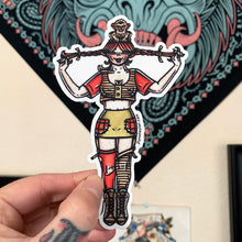 Load image into Gallery viewer, American traditional tattoo flash illustration Pippi Longstocking Pinup watercolor sticker.