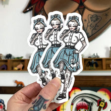 Load image into Gallery viewer, American traditional tattoo flash illustration 1950's Poodle Skirt Pinup watercolor sticker.