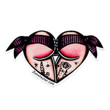 Load image into Gallery viewer, American traditional tattoo flash Purple Pinstripe Scrunch Butt Heart watercolor Sticker.