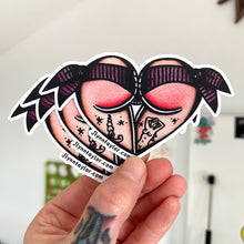 Load image into Gallery viewer, American traditional tattoo flash Purple Pinstripe Scrunch Butt Heart watercolor Stickers.