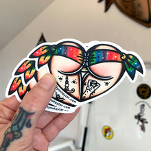 Load image into Gallery viewer, American traditional tattoo flash Rainbow Sparkle Scrunch Butt Heart sticker.