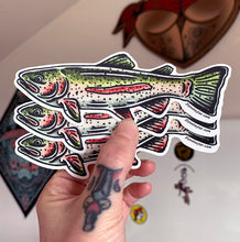 Load image into Gallery viewer, American traditional tattoo flash Rainbow Trout Fish watercolor sticker.