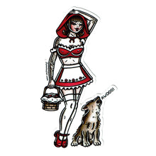 Load image into Gallery viewer, American traditional tattoo flash illustration Little Red Riding Hood Cosplay Pinup watercolor sticker.