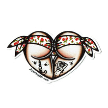 Load image into Gallery viewer, American traditional tattoo flash Red Rose Scrunch Butt Booty Heart watercolor sticker.