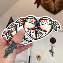 Load image into Gallery viewer, American traditional tattoo flash Red Rose Scrunch Butt Booty Heart watercolor sticker.
