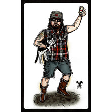 Load image into Gallery viewer, American Traditional tattoo flash Redneck and cat male Pinup commissioned watercolor painting.