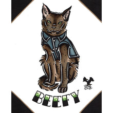 Load image into Gallery viewer, American traditional tattoo flash illustration cat Pet Portrait watercolor painting commission.