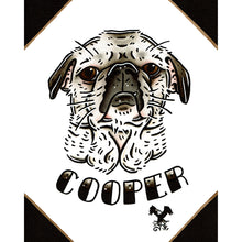 Load image into Gallery viewer, American traditional tattoo flash illustration Pug Pet Portrait watercolor painting commission.