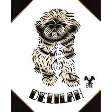 Load image into Gallery viewer, American traditional tattoo flash Shitzu Dog Pet Portrait watercolor painting commission.