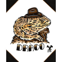 Load image into Gallery viewer, American traditional tattoo flash illustration Bearded Dragon Pet Portrait watercolor painting commission.