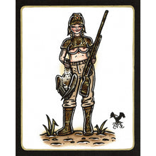 Load image into Gallery viewer, American Traditional tattoo flash sexy Duck Hunting Pinup commissioned watercolor painting.
