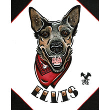Load image into Gallery viewer, American traditional tattoo flash Cattle dog Pet Portrait watercolor painting commission.