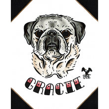 Load image into Gallery viewer, American traditional tattoo flash Pug dog Pet Portrait watercolor painting commission.