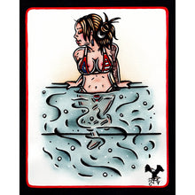 Load image into Gallery viewer, American Traditional tattoo flash Infinity Pool Pinup commissioned watercolor painting.