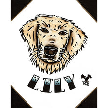 Load image into Gallery viewer, American traditional tattoo flash illustration Golden Retriever Pet Portrait watercolor painting commission.