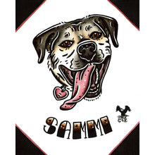 Load image into Gallery viewer, American traditional tattoo flash dog Pet Portrait watercolor painting commission.