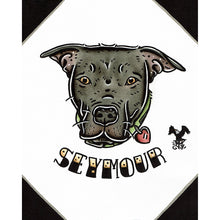Load image into Gallery viewer, American traditional tattoo flash illustration Pitbull Pet Portrait watercolor painting commission.