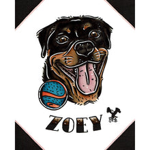 Load image into Gallery viewer, American traditional tattoo flash illustration Rottweiler Pet Portrait watercolor painting commission.