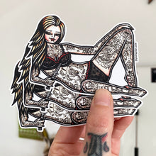 Load image into Gallery viewer, American traditional tattoo Stiletto Switchblade Pinup watercolor Stickers.