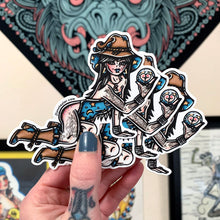Load image into Gallery viewer, American traditional tattoo flash illustration Booty Ball Wizard Pinup watercolor sticker.