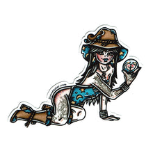 Load image into Gallery viewer, American traditional tattoo flash illustration Booty Ball Wizard Pinup watercolor sticker.