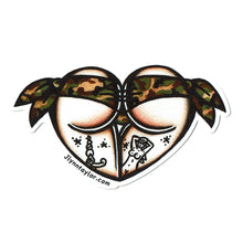 Load image into Gallery viewer, American traditional tattoo flash Woodland Camouflage Scrunch butt Booty Heart watercolor sticker.