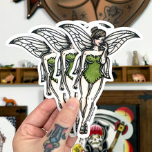 Load image into Gallery viewer, American Traditional tattoo flash Tinkerbell Pinup watercolor sticker.