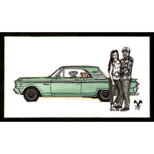 Load image into Gallery viewer, American Traditional tattoo flash Ford Fairlane commissioned watercolor painting.