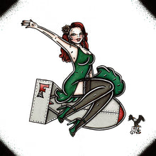 Load image into Gallery viewer, American Traditional tattoo flash Bomb Pinup commissioned watercolor painting.